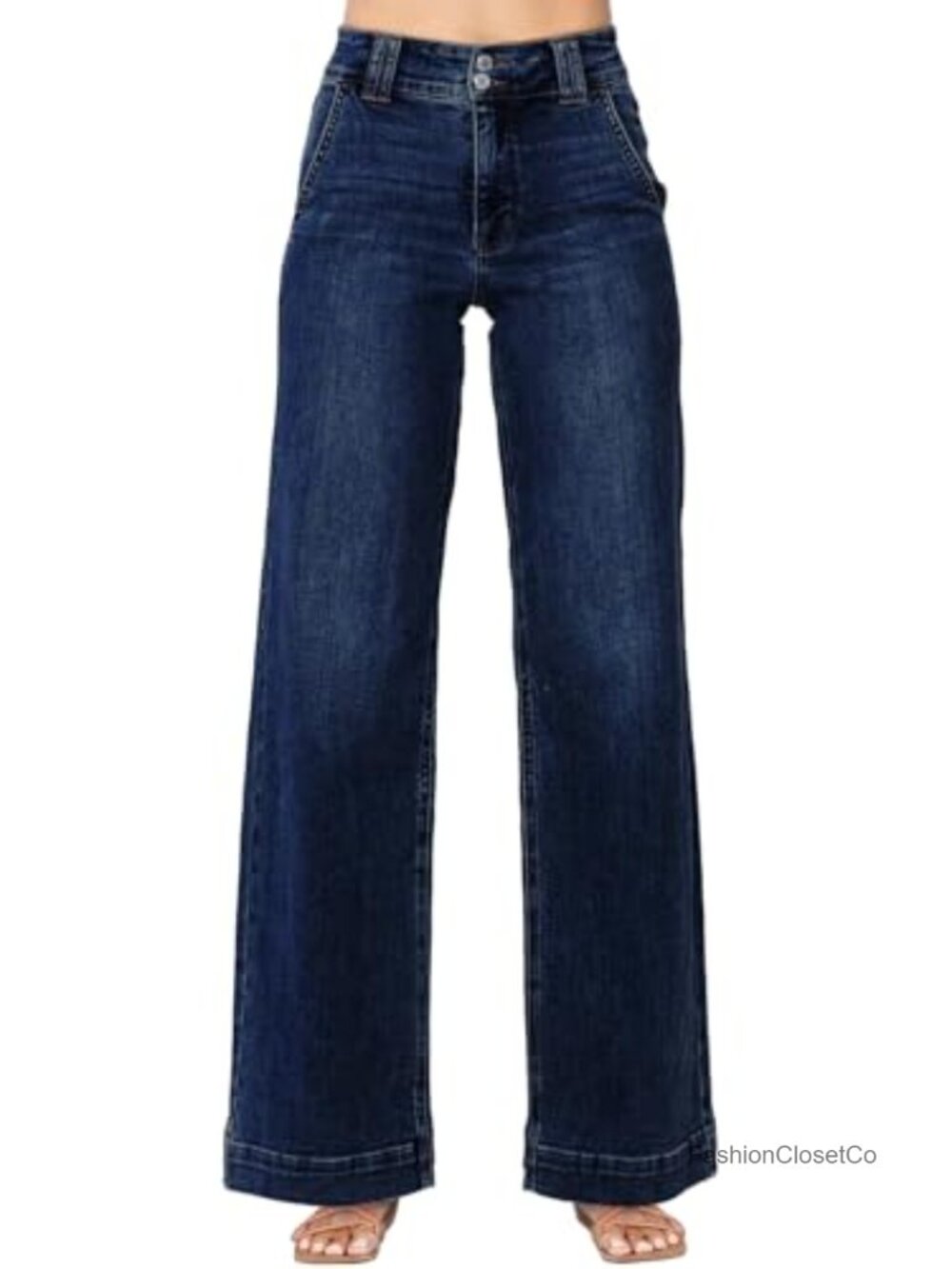High Waisted Wide Leg Straight Jeans Stretchy Denim Tummy Control